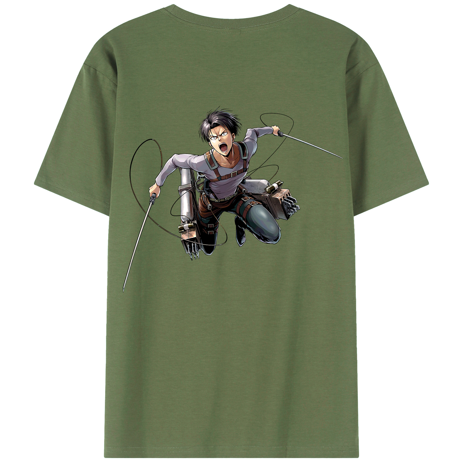 （画像用） 進撃の巨人 リヴァイ·アッカーマン Attack on Titan Levi Ackerman 綿100％ メンズ半袖Tシャツ（バックプリント） 通気性